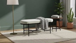 Velvet Entryway Bench – Elegant and Functional Upholstered Bench Design for Hallway or End of Bed Spaces – Contemporary Ottoman Bench for Home or Living Room Seating with Metal Base – 18.75", Ivory