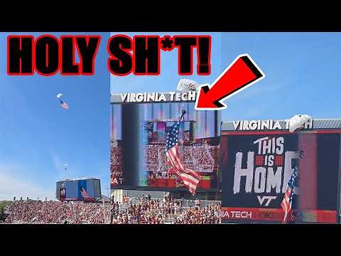 Parachutist nearly KILLED after VIOLENT CRASH into scoreboard at Virginia Tech Spring Football Game!