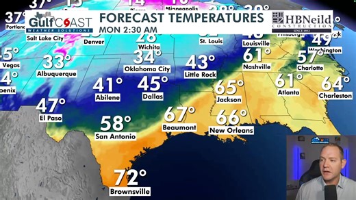 Holiday AM Forecast: With Meteorologist Johnny Ray Lively Highs today: Mid to upper 70s under partly to mostly cloudy skies. Fog is expected to return tonight and into Friday, with warm conditions the rest of the week and into the weekend. A strong cold front arrives in the late Sunday into the early hours Monday morning, bringing a chance of showers. Much cooler air follows for throughout the day on Monday and a good portion of next week, with highs dropping to the 50s and 60s, and overnight lo