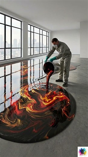 This Floor Looks Like Real Lava 😳🌋 | Epoxy Floor Transformation #epoxyfloor #diyflooring #shorts