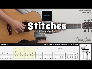 Stitches - Shawn Mendes | Fingerstyle Guitar | TAB + Chords + Lyrics