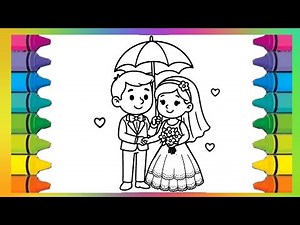 How to draw a beautiful and easy bride and groom for kids| Easy drawing and coloring