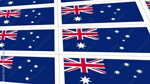 Sheet of postcards with national flag of Australia. Sate symbol of Australian nation and government.