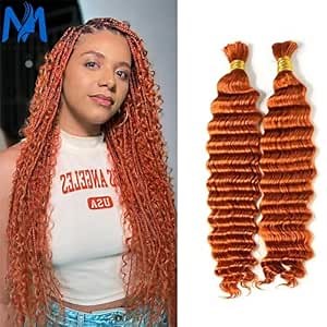 Ginger 350 100% Human Braiding Hair for Boho Braids Bohemian Knotless Wet and Wavy Deep Wave Curly Curls Bulk Human Hair No Weft 2 Bundles 100g 20 Inch