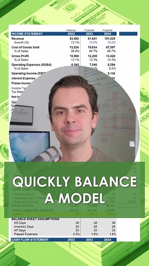 How to quickly fix an unbalanced balance sheet in a three statement model. #finance #fintok #Excel #financialmodeling #privateequity #investmentbanking #investing #learnontiktok