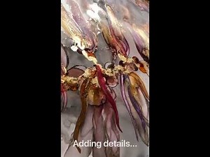 Alcohol ink flowers. Adding details with a brush. Alcohol ink tutorial by Aesthetic Alchemy Art