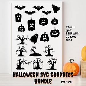 Halloween SVG Bundle | 20 Silhouette Graphics | Spooky Trees Pumpkins Bats Ghosts | Cricut Printable - Etsy