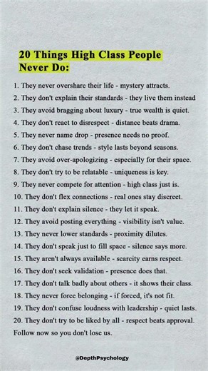 20 Things High Class People Never Do #things #high #quotes #wisdom #psychology #life