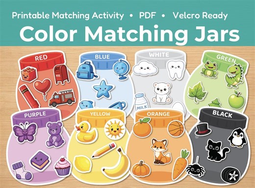Color Matching Jar Game Printable | Toddler Color Sorting Activity PDF for Kids