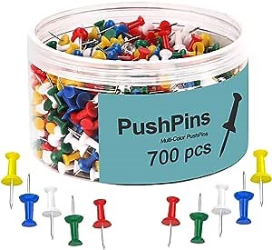 MROCO 700 Count Push Pins Thumb Tacks Assorted Translucent Colors, Map Thumb Tacks Plastic Push Pins Tacks with Sharp Point for Bulletin Board for Office or Home