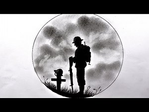 Battlefield memorial for his fallen friend drawing / sad soldier drawing with pencil sketch