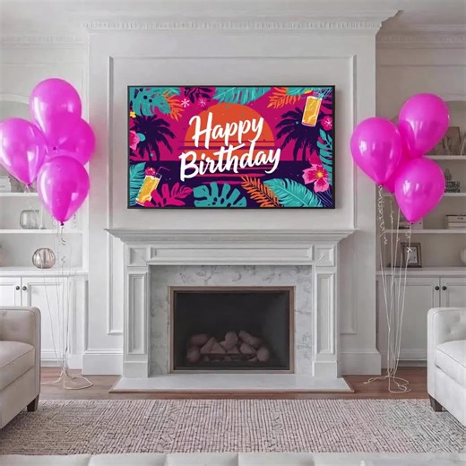 Happy Birthday Tropical Frame TV Art, Retro Synthwave Party Decor, Summer Vibe Digital Download26 - Etsy