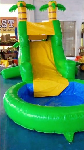Green Inflatable Swimming Pool with Slide #waterslide