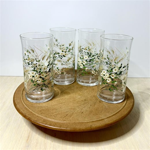 Vintage Libbey Juice Glasses: Retro Floral Wheat Design, Set of 4 - Etsy