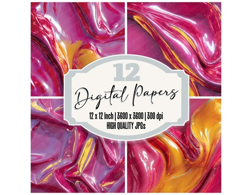 12x Candy Chrome Texture Junk Journal Paper Liquid Metallic Digital Paper Pack Futuristic Holographic Backgrounds Scrapbook Printable JPGs