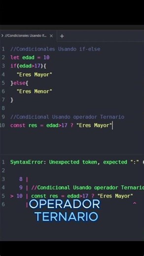 código PRO en JavaScript: Adios al IF/ELSE con Ternarios 🚀 #shorts #javascript