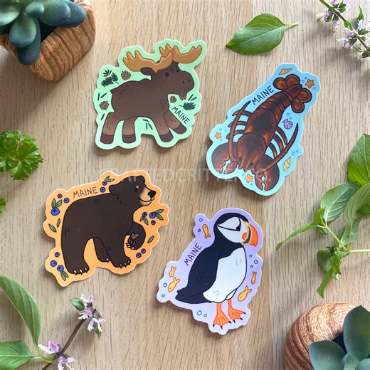 Maine Animal Stickers, Vinyl Sticker Set - Etsy