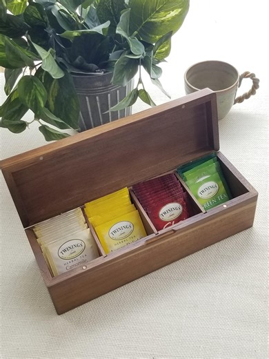 Walnut Tea Box, Personalized Tea Storage Chest, 4 Compartment Tea Station Organizer - Etsy