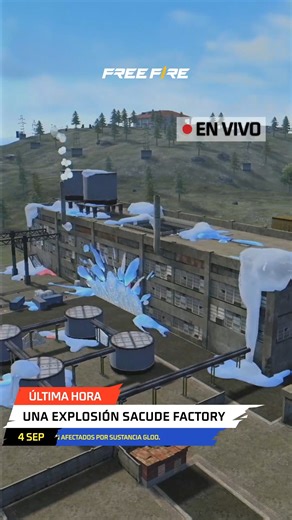 🔴 ÚLTIMAS NOTICIAS: La #NuevaActualización alteró Factory. 📝 Después de la explosión causada por un personaje nunca visto en Bermuda y un pingüino, la sustancia Gloo afectó los airdrops y arsenales de Free Fire. 📲 ¡Descarga el nuevo parche y destruye todo el Gloo que puedas! 📅 4 de septiembre. | Garena Free Fire