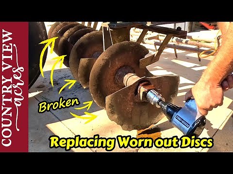Tearing Down Disc Harrow and Replacing Broken Discs. Tilling Field and Garden Harvest