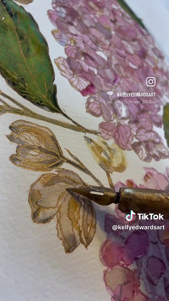 Just a little up close detail view of using the dip pen and ink… little dried flowers among the hydrangeas on this piece representing change, growth and remembering. #watercolor #ink #art #artwork #hudsonvalleyny #hudsonvalleyartist @Arbor Gallery