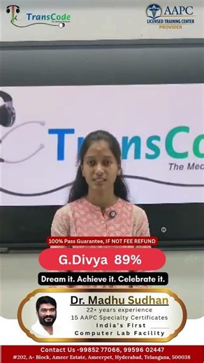 G. Divya Scored 89% in CPC Exam | Success Story | Medical Coding Achievement | Transcode Solution