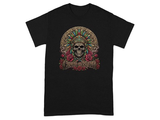 Cinco De Mayo Skull T-shirts, Ancient Aztec Calendar, Feathered Headdress, Red Roses, Festive Mexican Culture T-shirts, Heritage - Etsy