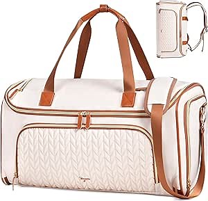 Garment Duffle Bags for Travel, 4ni1 Hanging Weekender Bag for Women, Convertible Carry on Garment Bag, Travel Garment Duffle Bag with Shoulder Strap, Apricot & Brown