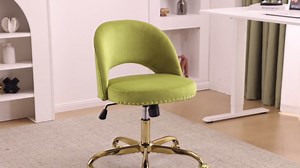 Ktaxon Office Desk Chair Adjustable Flannel Computer Task Chair Small Rolling Vanity Stool with Wheels for Study Make-up Dressing Room Yellow Green