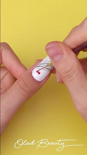 Elegant Red & White Nail Art Design ❤️ | Easy Geometric & Heart Nails Tutorial | Olad Beauty #Shorts