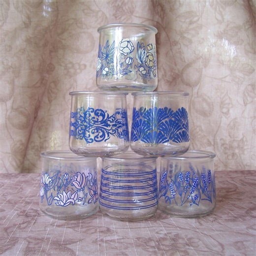 Oui French Style Yogurt Jars. Blue Florals. Lot of 6. B044-1. - Etsy
