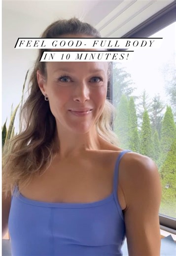 🌟 FEEL-GOOD FULL-BODY – in 10 minutes! 🌟 Here’s an efficient full-body workout, in 5 moves, that will take you 10 minutes to complete. ✅ Do each move for 45-60 seconds, taking breaks when needed. ✅ Repeat it all again! ✅ Grab a set of light weights (I use 2 lbs) and let’s get started! 1️⃣ Squats   Bicep Curl & Heel Lifts 2️⃣ 2 Lunges   Knee Lift & Front Punch – Stay with the same leg. 3️⃣ Repeat on the other leg 4️⃣ Wide Stance: Bend one knee at a time while hinging your upper body forward, se