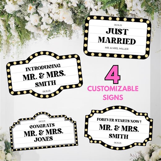 Bridal Party Entrance Signs, Wedding Bottle Service Sign, Marquee Wedding Sign Template, Editable Wedding Party Signs Canva Digital Download - Etsy