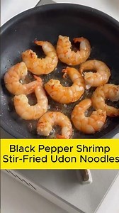 Recipe below:Black Pepper Shrimp Stir Fried Udon Noodles #easyrecipe #recipe #food