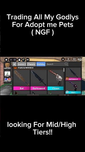 TRADING MM2 GODLYS FOR ADOPT ME HIGH/MID TIER PETS ( NGF ) #adoptmeroblox #mm2roblox #viral