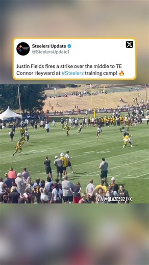 8.2K views · 402 reactions | Justin Fields delivers a strike to Connor Heyward for a good gain during 7-on-7s at Steelers training camp!  - SeatGeek Code: STEELERSUPDATE Use code to get $20 off your first purchase! - #herewego #steelers #steelernation #nfl #steelersfootball #steelbees #steelersupdate #steelersupdatecom #benroethlisberger #discussion #tjwatt #minkahfitzpatrick #najeeharris #bigben #georgepickens #pittsburgh #russellwilson #justinfields | Steelers Update | Facebook