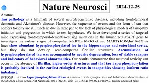 Nature Neurosci—Tau蛋白研究重磅：Tau蛋白过度磷酸化是Tau蛋白病早期突触丢失和行为学损害的关键驱动机制