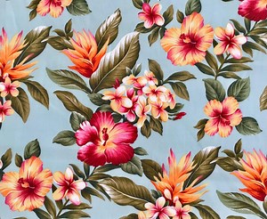 Fabric, Hibiscus Sunset Glow on Aqua, Cotton Poplin Tropical Hawaii, by the Half or Full Yard - Etsy
