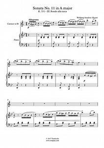 Sonata No. 11 in A major, K. 331 - III. Rondo alla turca (Mozart) - Clarinet Sheet Music