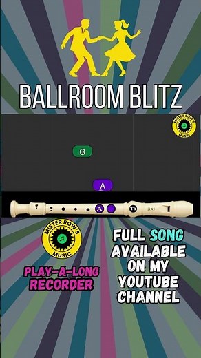 BALLROOM BLITZ | Color-Coded | Fun Retro Song | Notes E G A Bb C Db D | Level 4 - Recorder