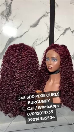 5×5 PIXIE CURLS BURGUNDY Rich color • Neat finish • Premium quality 📏 Available Lengths & Prices: • 20” — ₦228,500 • 22” — ₦259,100 Perfect for a bold, classy, and elegant look 💃❤️ 📲 How to Order: Send us a DM or WhatsApp now to place your order. Payment confirms order limited pieces available. 💳 Payment Details: Bosny Fashion Enterprise Moniepoint Account Number: 8251643026 📍 Store Address: 23 Abule Okuta Road, Ilaje Bus Stop, Bariga, Lagos 📞 Call / WhatsApp: 07042014735 , 09014485504 ✨ N