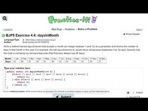 Java Practice It | 4.4 daysInMonth | if/ else/ else if statements, int return method, int parameters