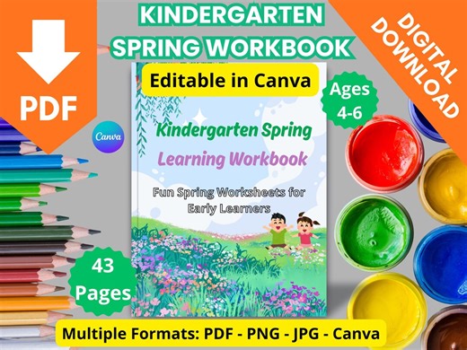 Spring Activity Workbook – 43 Learning Pages, Ages 4-6 (editable Canva, Digital Download) - Etsy