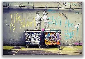 Banksy Peeing Boys Print Poster - Life is Short Inspirational Quotes Poster Graffiti Wall Art Paintings Street Art for Teens Bedroom Living Room Unframed 40×30cm/16×12inch