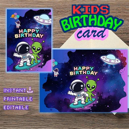 Alien Themed Birthday Card | Digital Download - Etsy
