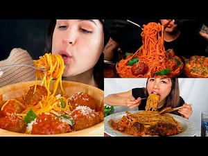 ASMR BEST PASTA/SPAGHETTI & MEATBALL WITH TOMATO SAUCE eating sound SATISFYING MUKBANG COMPILATION