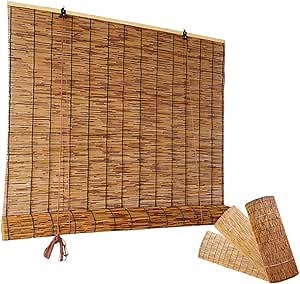 Outdoor Bamboo Shades for Patio Bamboo Roll up Blinds Curtains for Windows Waterproof, Porch Bamboo Rolling Curtains Breathable Corded Roller Shades