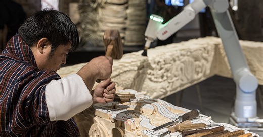 BIG's 'ancient future' fuses hand-carving and robotics at venice biennale 2025