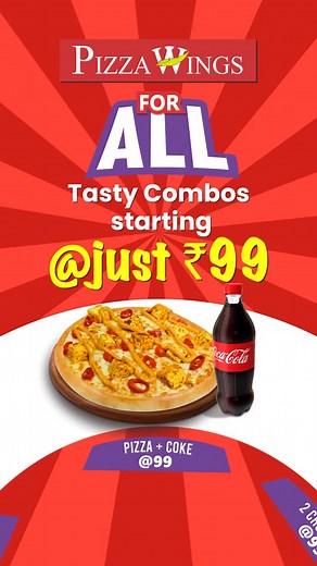 450K views · 231 reactions | Tasty combos starting at just 99! Pocket-friendly, flavour-loaded, and made for every mood. Order now on the Pizza Wings App or website! https://pizzawings.co.in/ (Pizza, pizza wings, offers, 99 combos, taco, chocolava) #pizzawings #offers #99 #combo #pizza #trending | Pizza Wings | Facebook