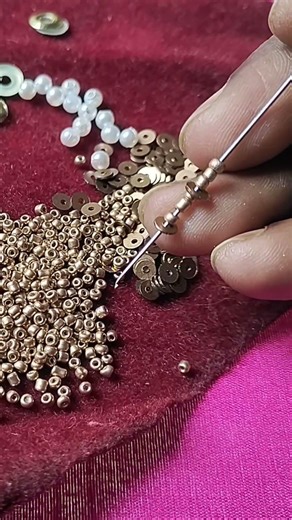 How to make flowers for border design with Aari Work Sitara Moti